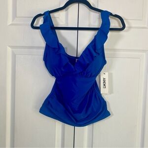 DKNY Ruffle Strap Tankini Bikini Top Blue‎ SMALL